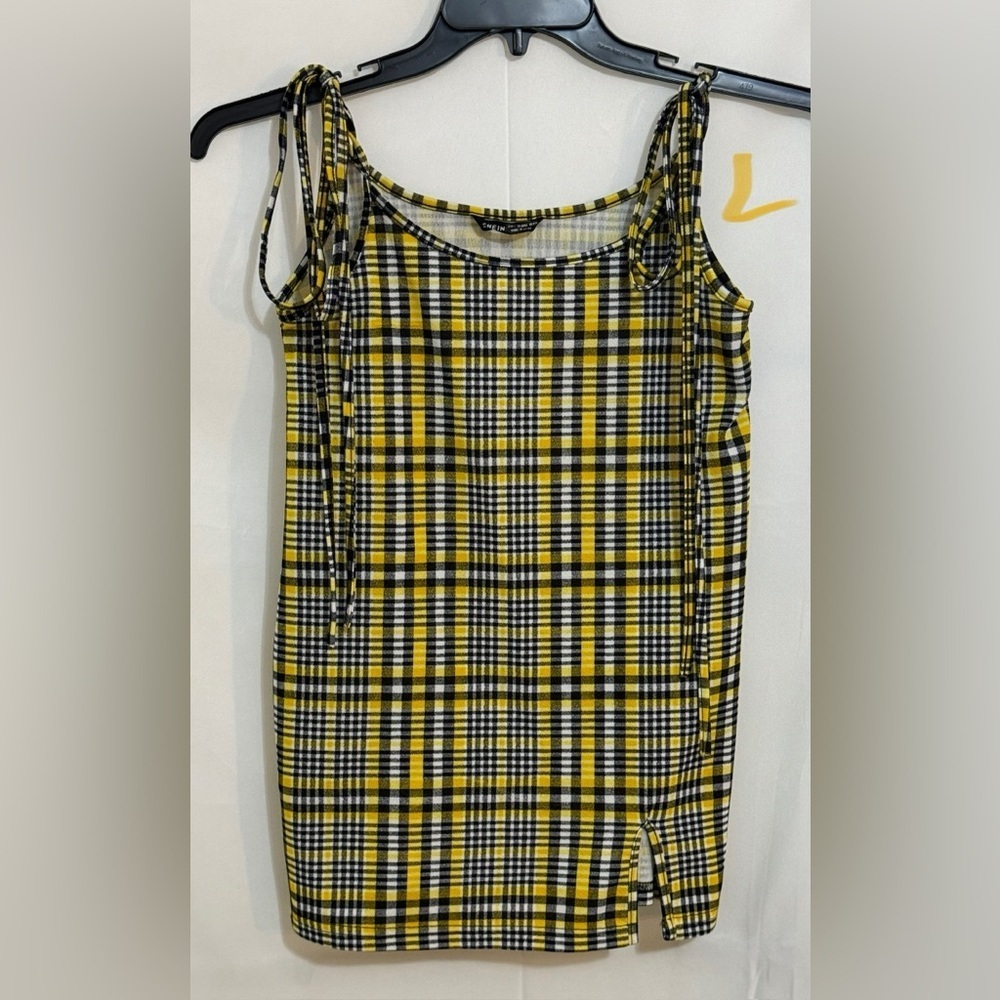 Yellow and Black Plaid Women's Top